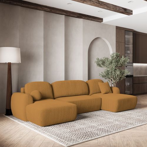 Canapé D'angle Savona Jaune En Velours Côtelé Avec Fonction De Couchage