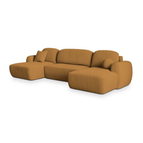 Canapé D'angle Savona Jaune En Velours Côtelé Avec Fonction De Couchage