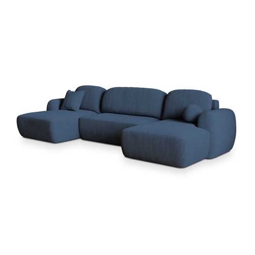 Canapé D'angle Savona Bleu En Velours Côtelé Avec Fonction De Couchage