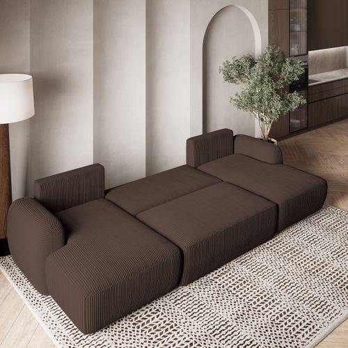 Canapé D'angle Savona Marron En Velours Côtelé Avec Fonction De Couchage