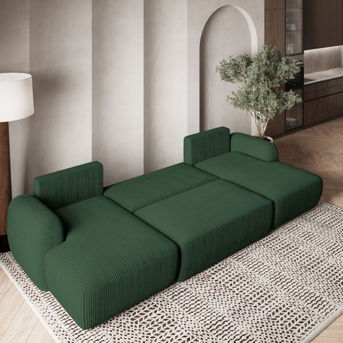 Canapé D'angle Savona Vert En Velours Côtelé Avec Fonction De Couchage