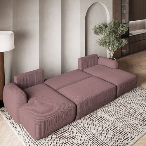 Canapé D'angle Savona Violet En Velours Côtelé Avec Fonction De Couchage