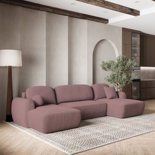 Canapé D'angle Savona Violet En Velours Côtelé Avec Fonction De Couchage