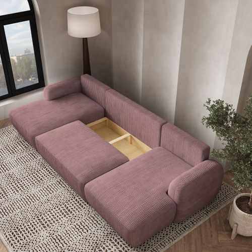 Canapé D'angle Savona Violet En Velours Côtelé Avec Fonction De Couchage