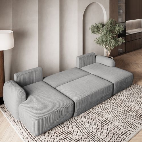 Canapé D'angle Savona Gris Clair En Velours Côtelé Avec Fonction De Couchage