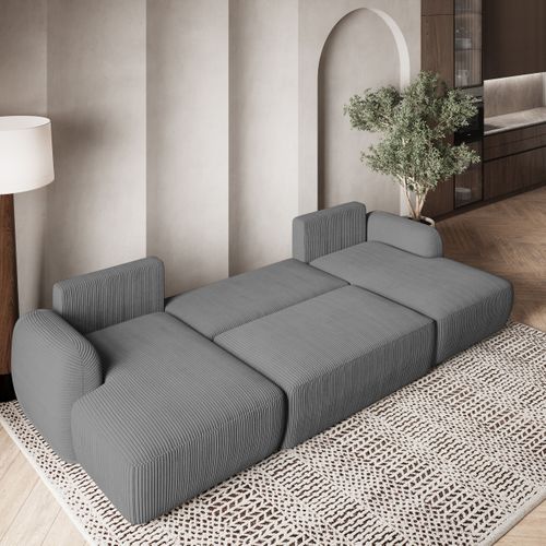 Canapé D'angle Savona Gris En Velours Côtelé Avec Fonction De Couchage