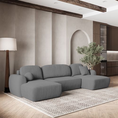 Canapé D'angle Savona Gris En Velours Côtelé Avec Fonction De Couchage