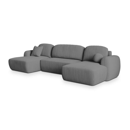 Canapé D'angle Savona Gris En Velours Côtelé Avec Fonction De Couchage