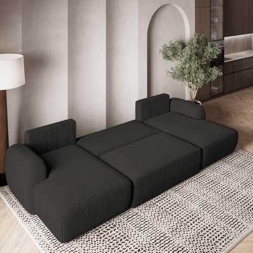 Canapé D'angle Savona Noir En Velours Côtelé Avec Fonction De Couchage