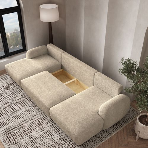 Canapé D'angle Savona Crème En Bouclé Avec Fonction De Couchage