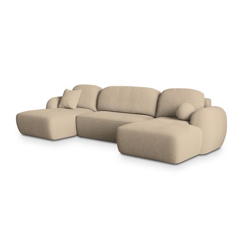 Canapé D'angle Savona Crème En Bouclé Avec Fonction De Couchage