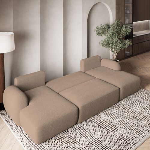 Canapé D'angle Savona Beige En Bouclé Avec Fonction De Couchage