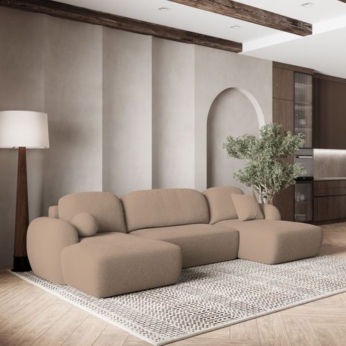 Canapé D'angle Savona Beige En Bouclé Avec Fonction De Couchage