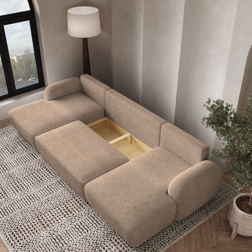 Canapé D'angle Savona Beige En Bouclé Avec Fonction De Couchage