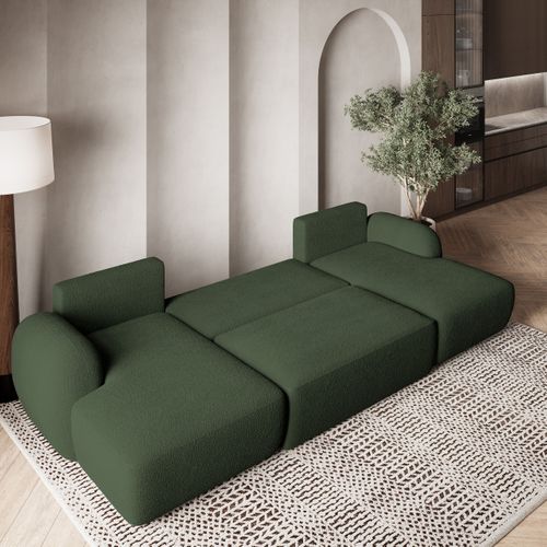 Canapé D'angle Savona Vert En Bouclé Avec Fonction De Couchage
