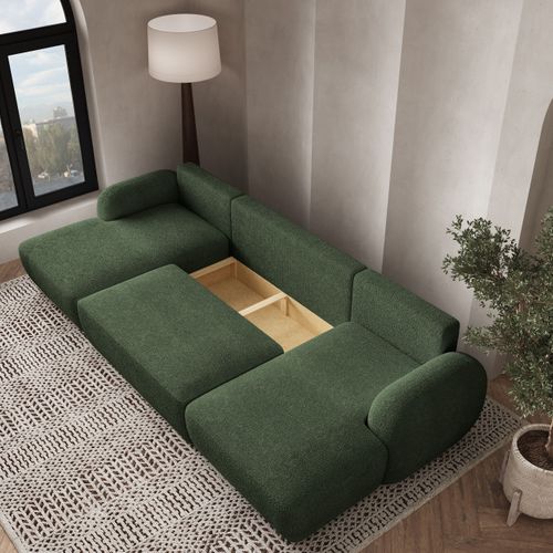 Canapé D'angle Savona Vert En Bouclé Avec Fonction De Couchage