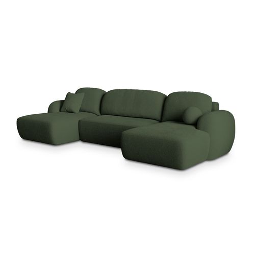 Canapé D'angle Savona Vert En Bouclé Avec Fonction De Couchage