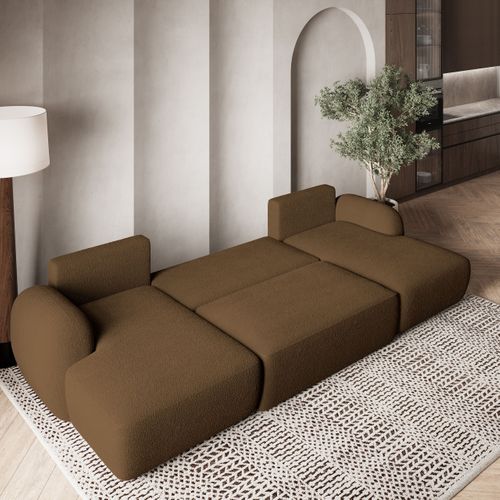 Canapé D'angle Savona Marron En Bouclé Avec Fonction De Couchage