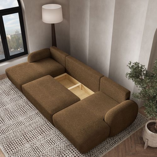 Canapé D'angle Savona Marron En Bouclé Avec Fonction De Couchage