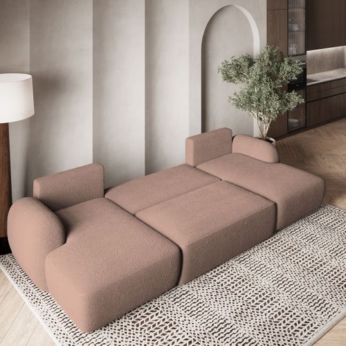 Canapé D'angle Savona Rose En Bouclé Avec Fonction De Couchage