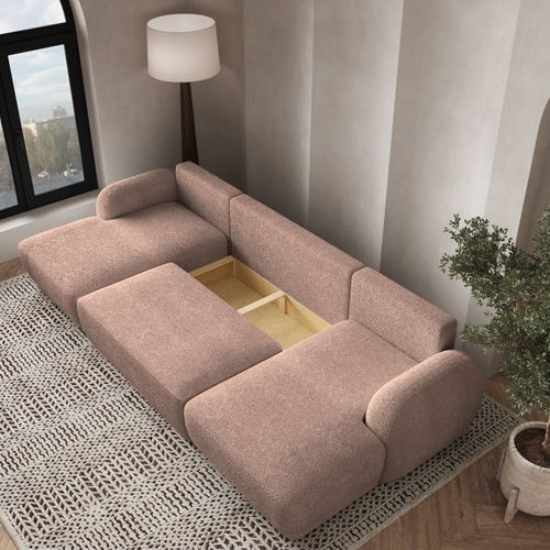 Canapé D'angle Savona Rose En Bouclé Avec Fonction De Couchage