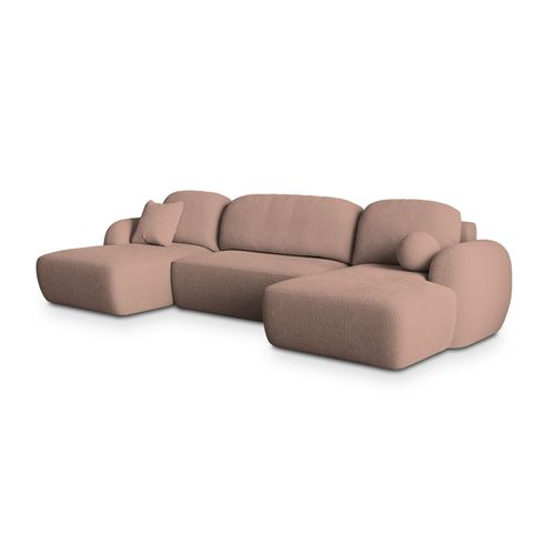 Canapé D'angle Savona Rose En Bouclé Avec Fonction De Couchage