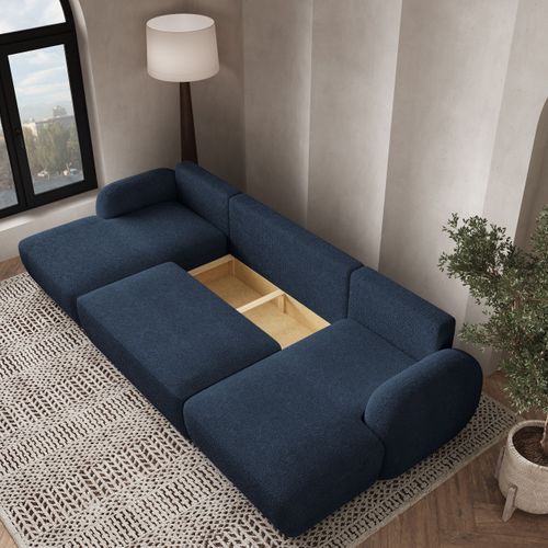 Canapé D'angle Savona Bleu En Bouclé Avec Fonction De Couchage