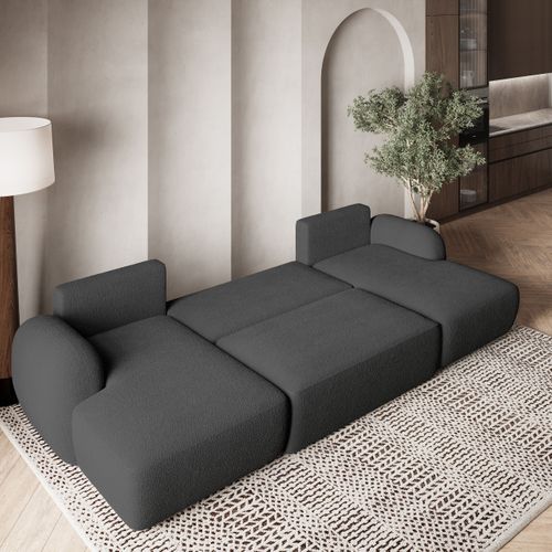 Canapé D'angle Savona Gris En Bouclé Avec Fonction De Couchage
