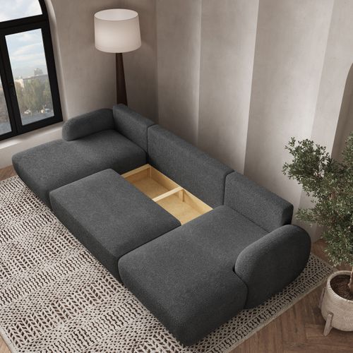 Canapé D'angle Savona Gris En Bouclé Avec Fonction De Couchage