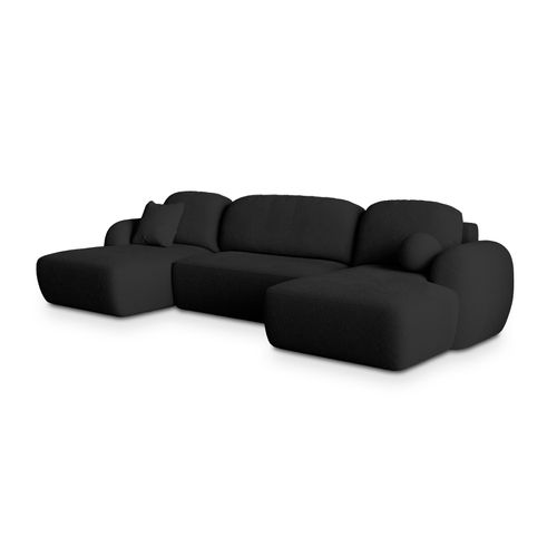 Canapé D'angle Savona Noir En Bouclé Avec Fonction De Couchage