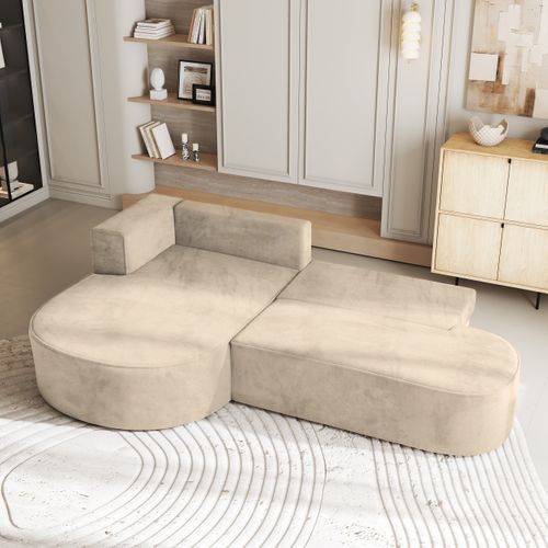 Canapé D'angle Cortio Crème En Velours Avec Fonction De Couchage