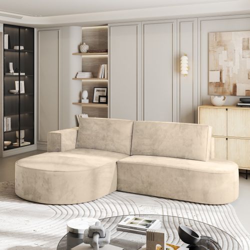 Canapé D'angle Cortio Crème En Velours Avec Fonction De Couchage