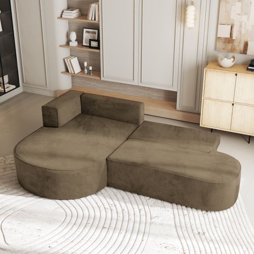 Canapé D'angle Cortio Beige En Velours Avec Fonction De Couchage
