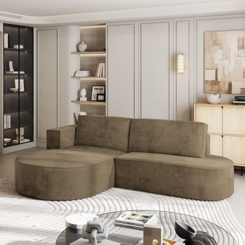 Canapé D'angle Cortio Beige En Velours Avec Fonction De Couchage