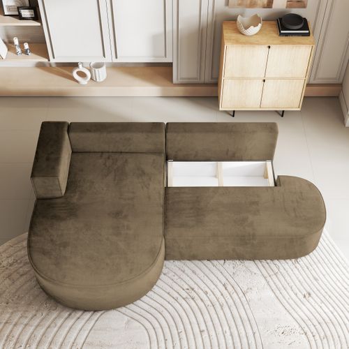 Canapé D'angle Cortio Beige En Velours Avec Fonction De Couchage