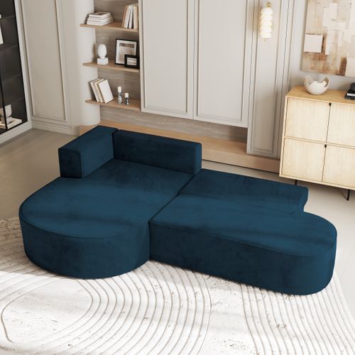 Canapé D'angle Cortio Bleu En Velours Avec Fonction De Couchage