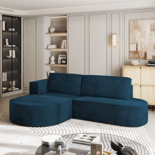 Canapé D'angle Cortio Bleu En Velours Avec Fonction De Couchage