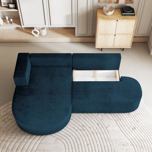 Canapé D'angle Cortio Bleu En Velours Avec Fonction De Couchage