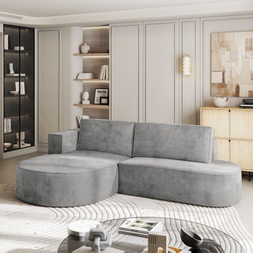 Canapé D'angle Cortio Gris Clair En Velours Avec Fonction De Couchage