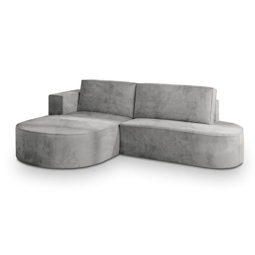 Canapé D'angle Cortio Gris Clair En Velours Avec Fonction De Couchage