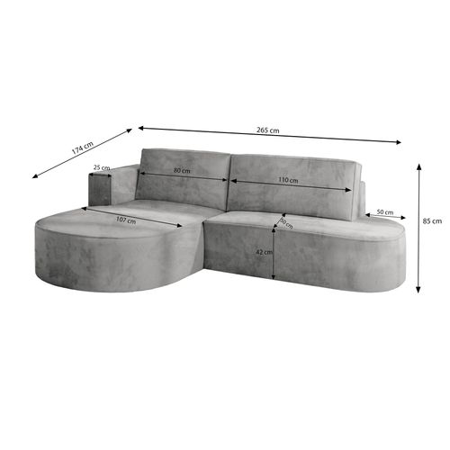 Canapé D'angle Cortio Gris En Velours Avec Fonction De Couchage