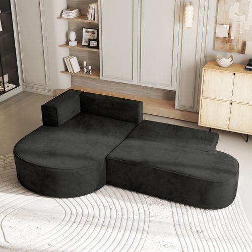 Canapé D'angle Cortio Noir En Velours Avec Fonction De Couchage