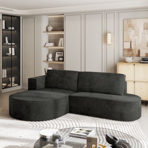 Canapé D'angle Cortio Noir En Velours Avec Fonction De Couchage