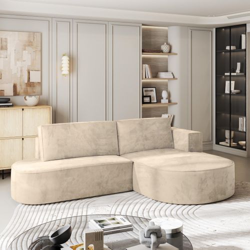 Canapé D'angle Cortio Crème En Velours Avec Fonction De Couchage