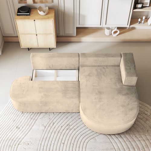 Canapé D'angle Cortio Crème En Velours Avec Fonction De Couchage