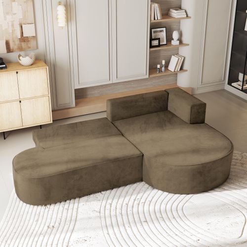 Canapé D'angle Cortio Beige En Velours Avec Fonction De Couchage