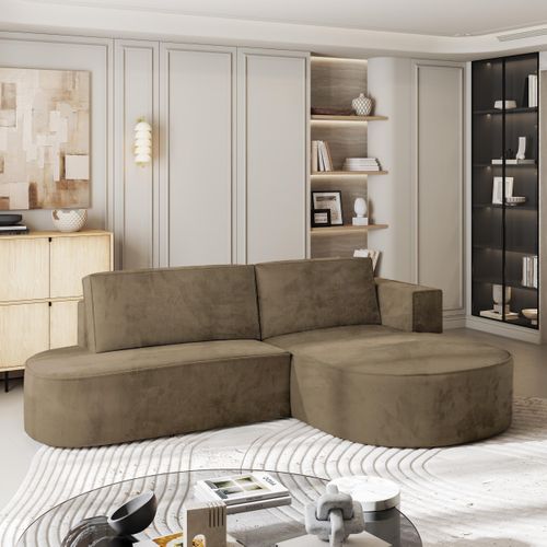 Canapé D'angle Cortio Beige En Velours Avec Fonction De Couchage
