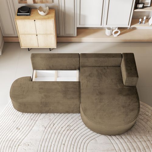 Canapé D'angle Cortio Beige En Velours Avec Fonction De Couchage