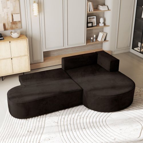 Canapé D'angle Cortio Marron En Velours Avec Fonction De Couchage