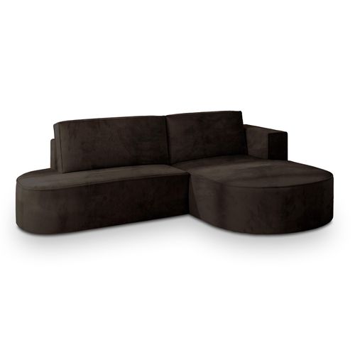 Canapé D'angle Cortio Marron En Velours Avec Fonction De Couchage